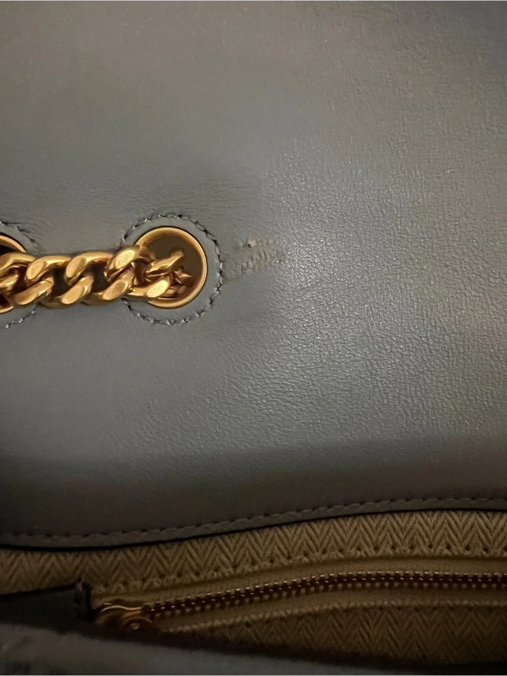 Tory Burch Quilted Light Blue Shoulder Bag with Gold Chain